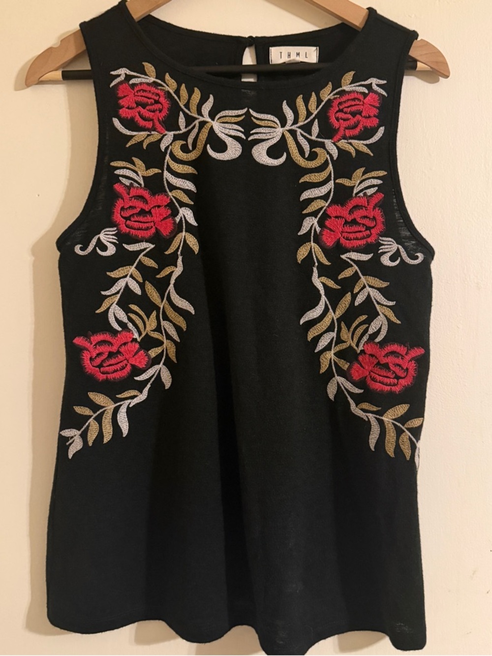 THML Embroidered Flowers Sleeveless Top